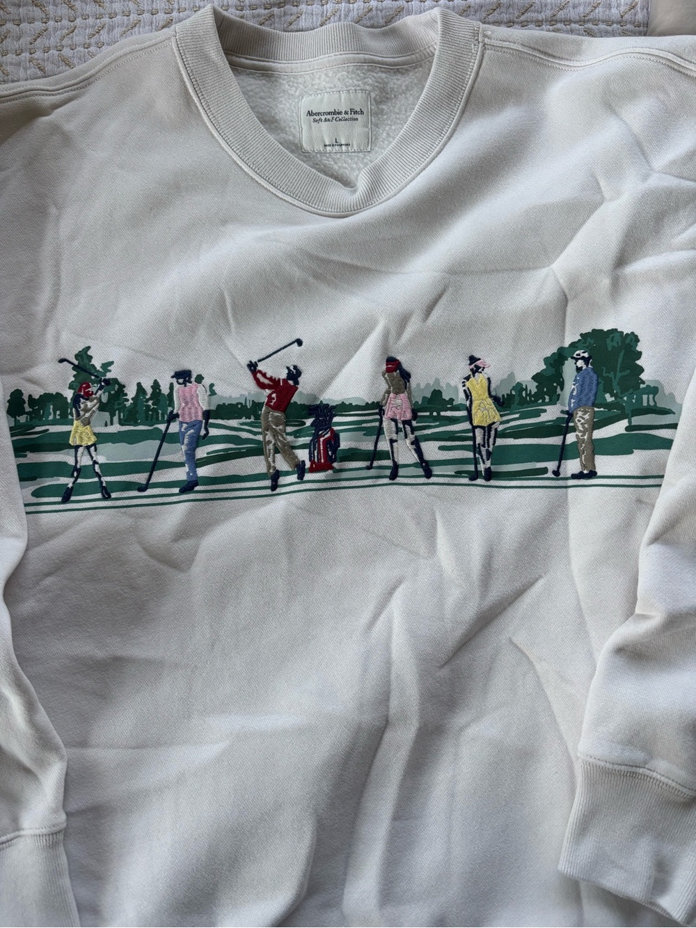 Abercrombie & Fitch Soft AF Crewneck Sweater with Vintage Golfers Motif Sz Large - Picture 5 of 5